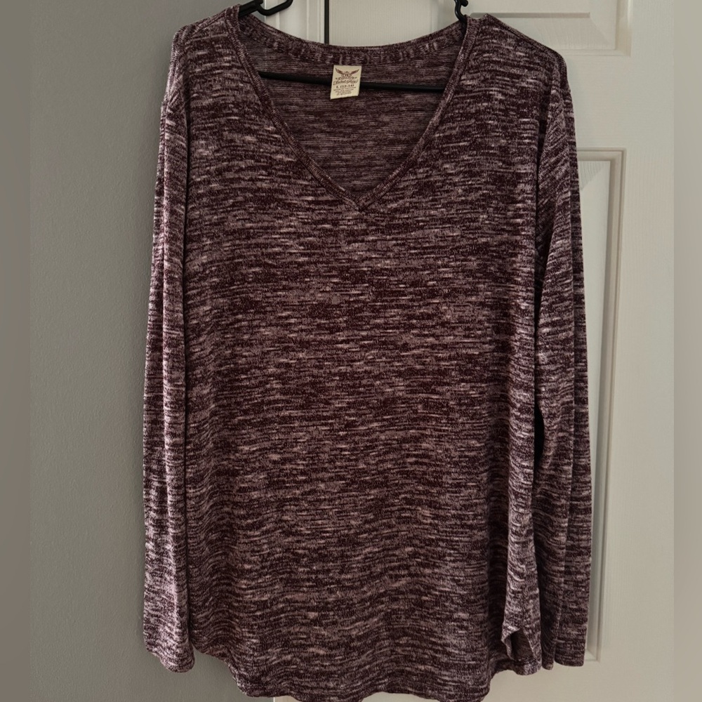 Faded Glory Women's Heathered Burgundy V-Neck Long Sleeve Tunic Top